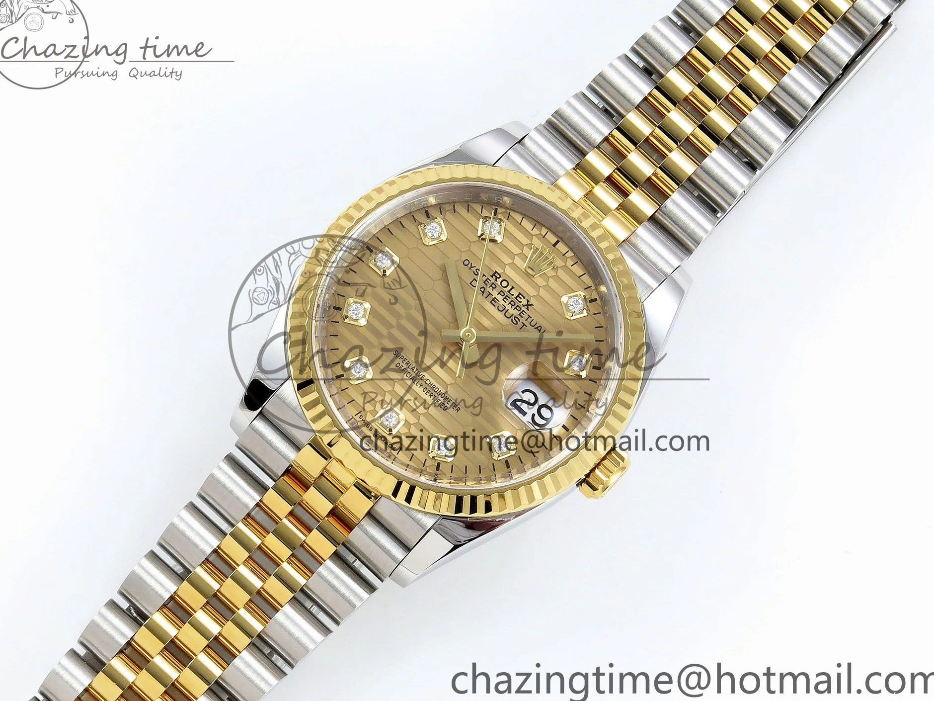 0418 Effortless DateJust 36 126233 Clean 1:1 Best Edition 904L Steel YG Textured Diamonds Dial on SS YG Jubilee Bracelet VR 1500